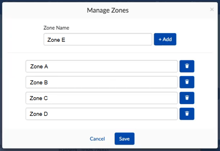 add delete edit zones