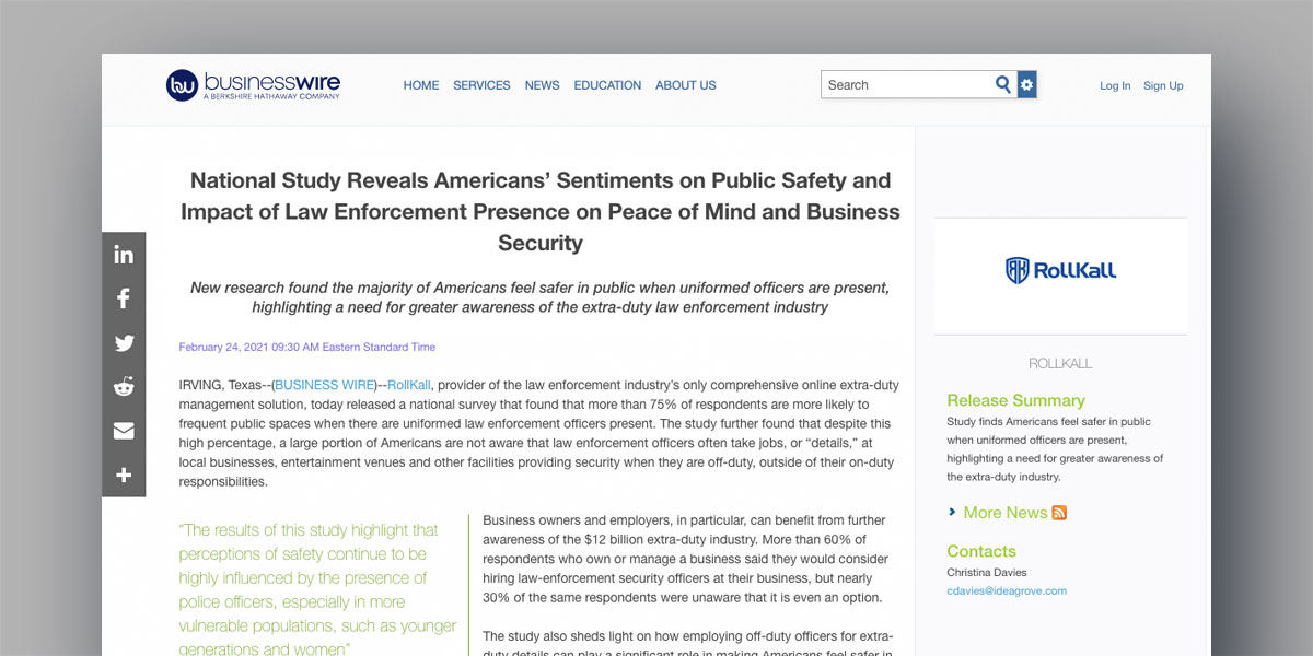 National Study Reveals Americans’ Sentiments on Public Safety and Impact of Law Enforcement Presence on Peace of Mind and Business Security