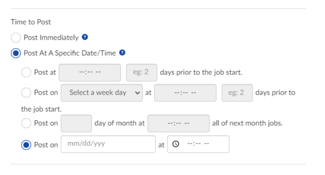 Schedule a job to post at a specific date and time
